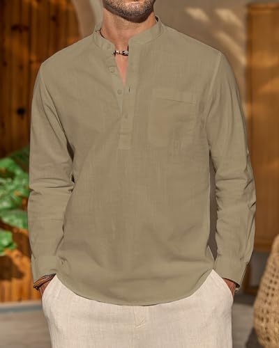 Linen Roll Up Long Sleeve Shirt Cotton Casual Beach Shirts