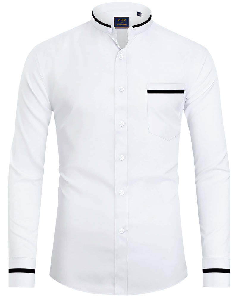 Mandarin Collar Casual Button Down  Long Sleeve Shirt with Pocket