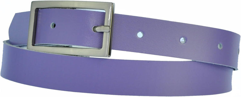 Narrow 2 cm wide genuine leather belt with 4 square buckles