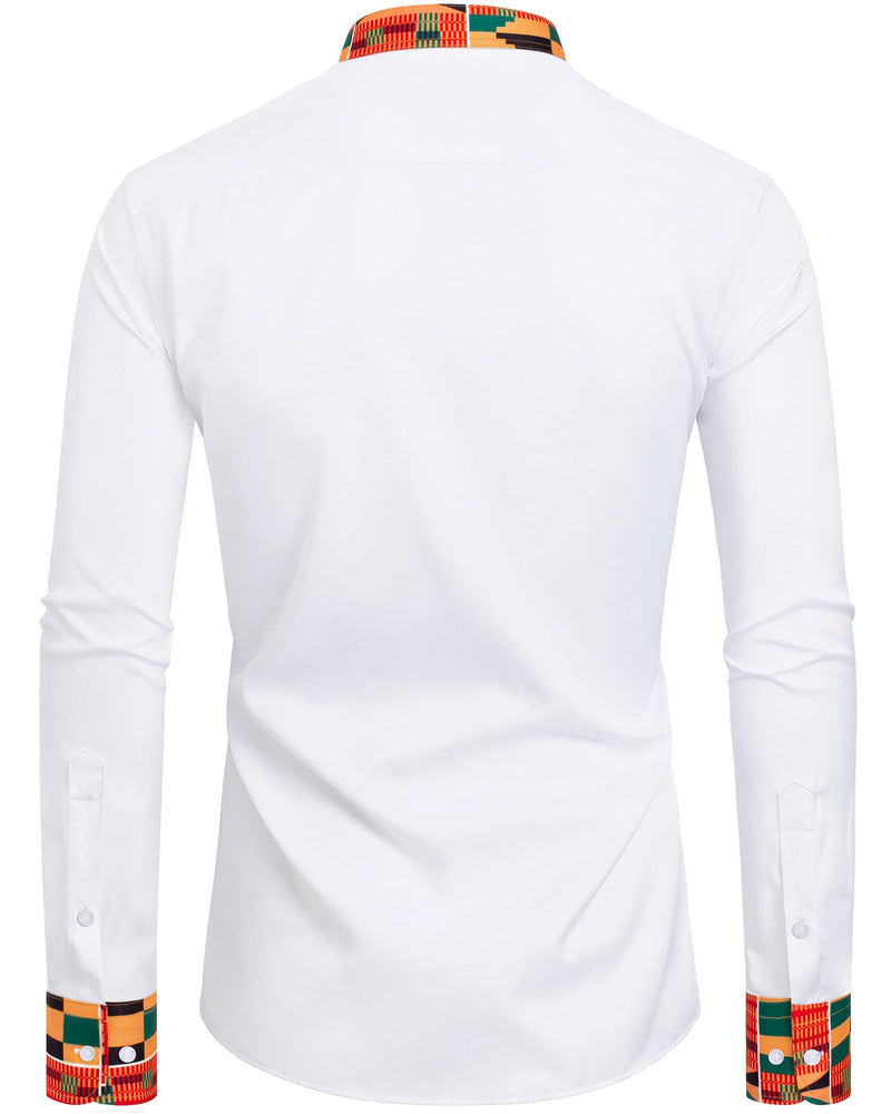 Mandarin Collar Dress Shirts Casual Long Sleeve Shirt with Pocket
