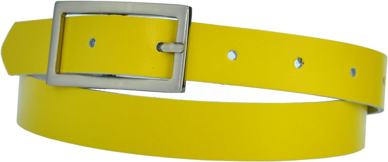 Narrow 2 cm wide genuine leather belt with 4 square buckles