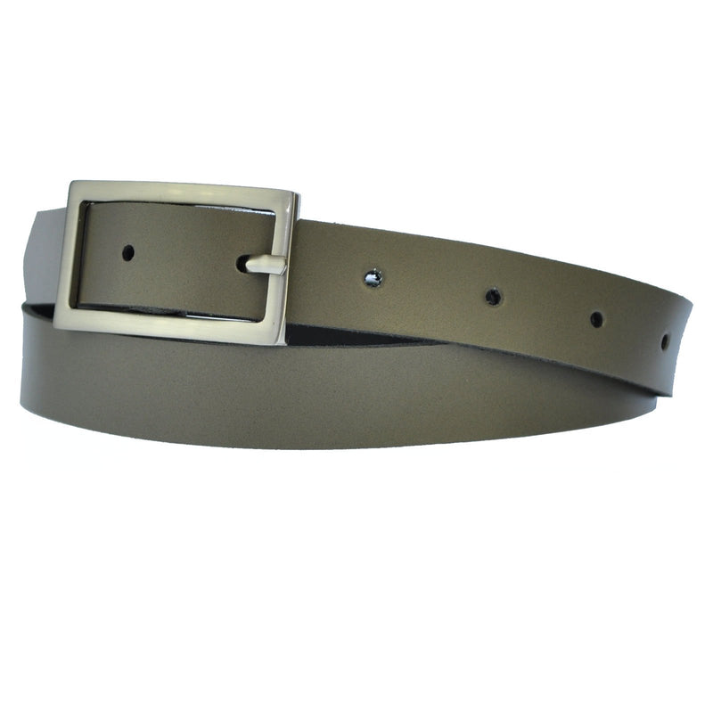 Narrow 2 cm wide genuine leather belt with 4 square buckles