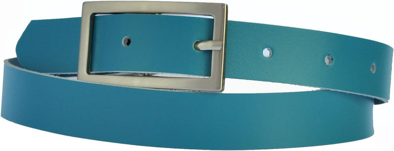 Narrow 2 cm wide genuine leather belt with 4 square buckles