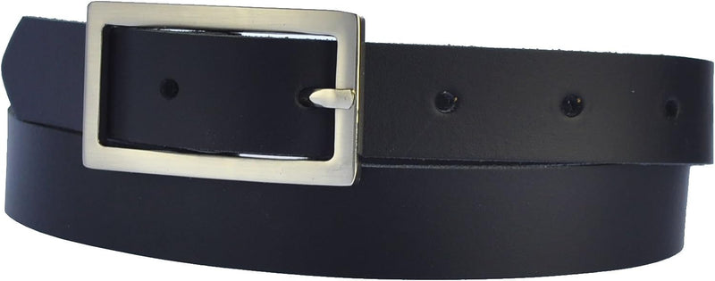 Narrow 2 cm wide genuine leather belt with 4 square buckles