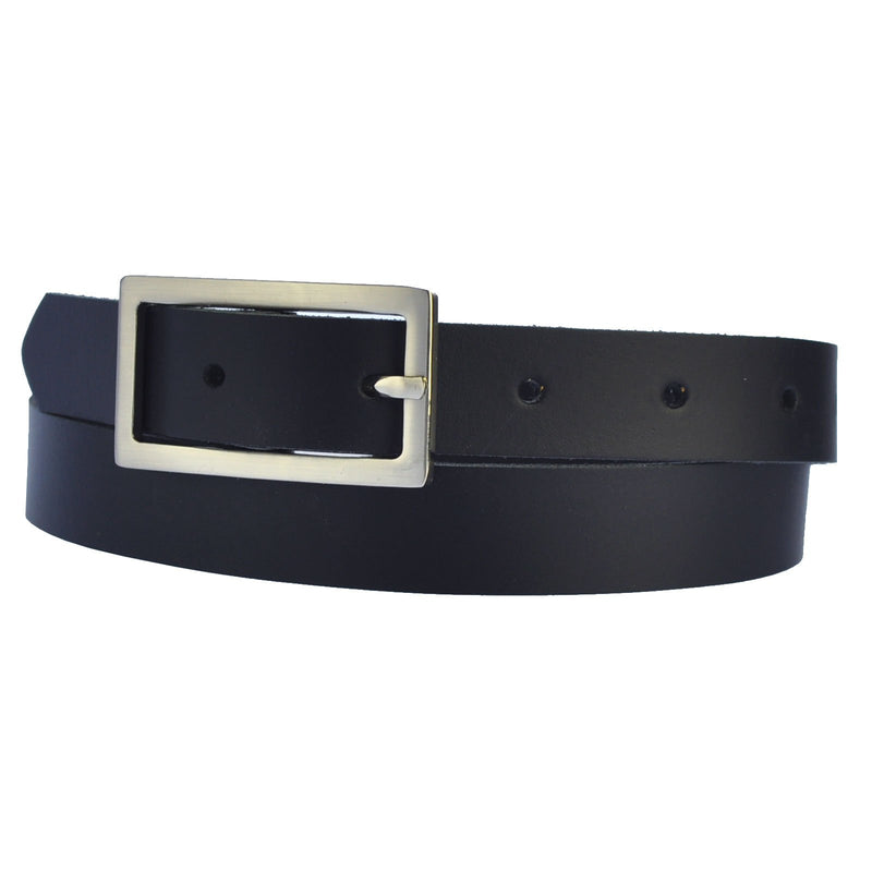 Narrow 2 cm wide genuine leather belt with 4 square buckles