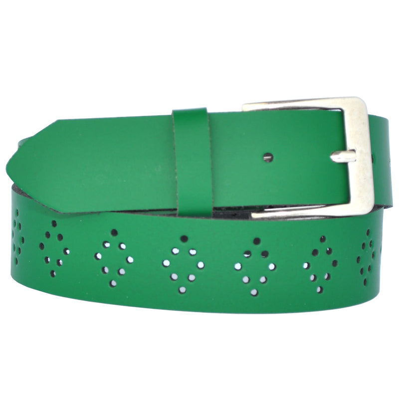 4 cm wide genuine leather belt with hole pattern