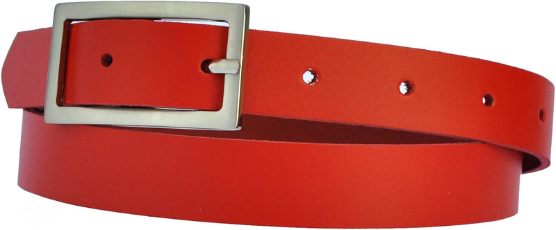 Narrow 3 cm wide genuine leather belt with 4 square buckles