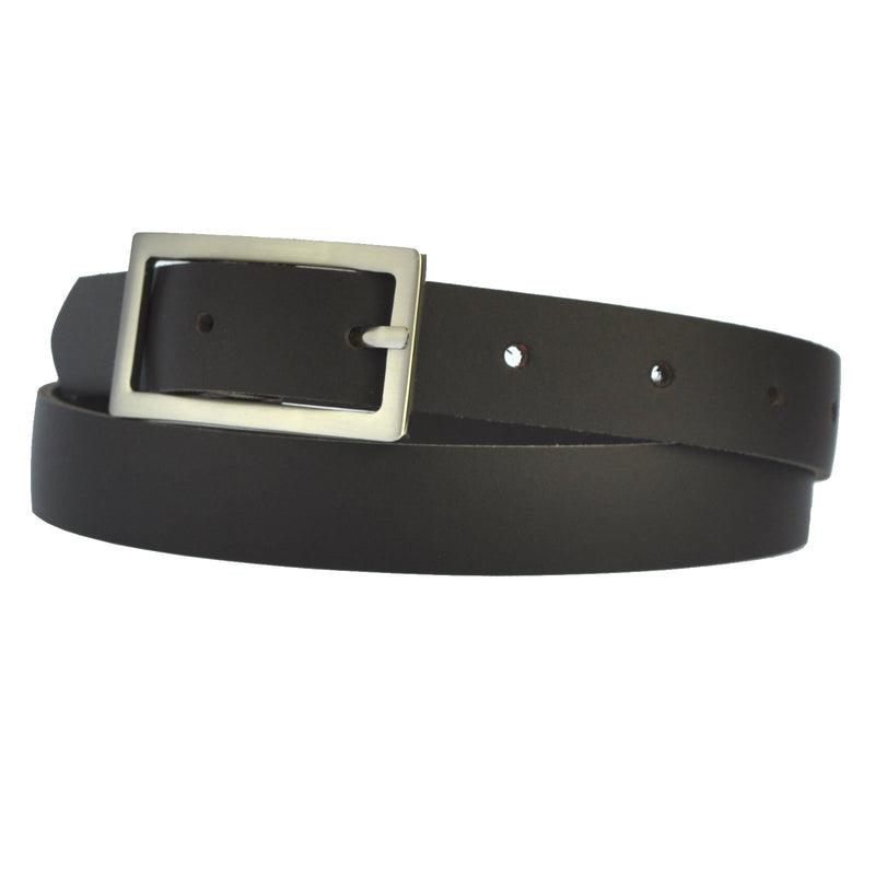 Narrow 2 cm wide genuine leather belt with 4 square buckles