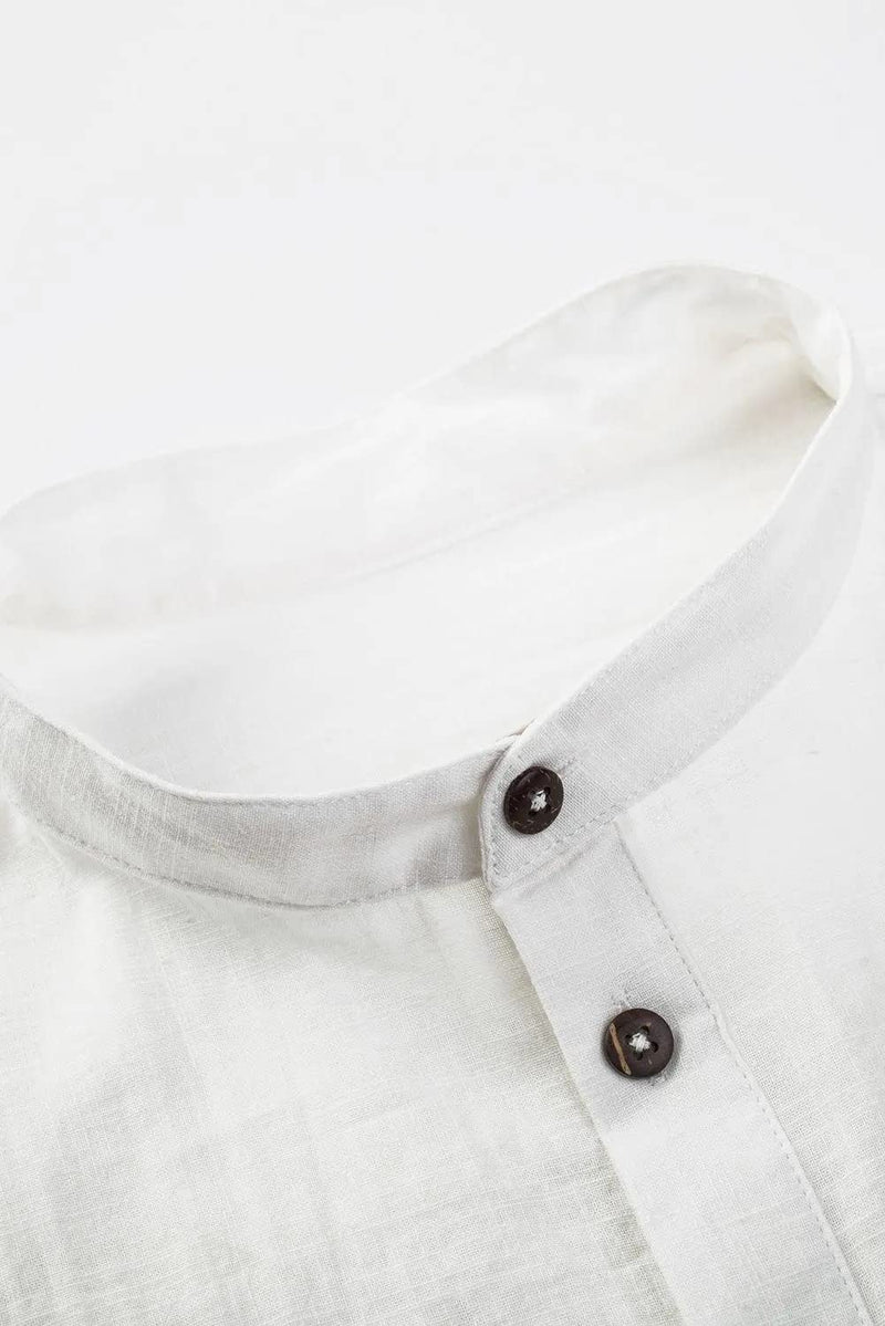 Men's Cotton Linen Shirt Short Sleeve Henley Summer Shirt