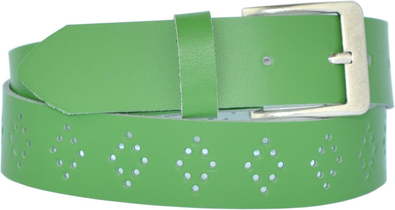 4 cm wide genuine leather belt with hole pattern