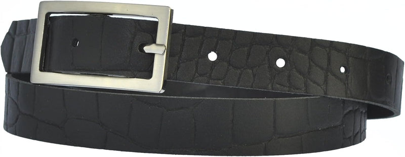 Narrow 2 cm wide genuine leather belt with 4 square buckles