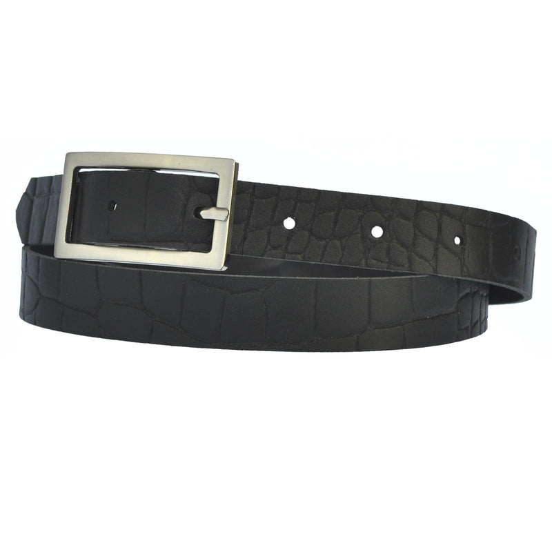 Narrow 2 cm wide genuine leather belt with 4 square buckles