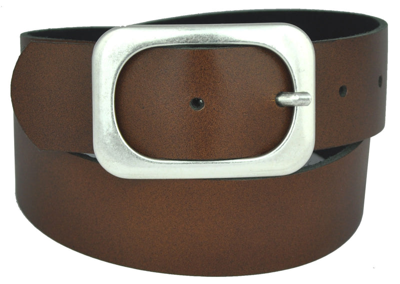 Nickel-free genuine leather belt with antique silver buckle, 4 cm wide