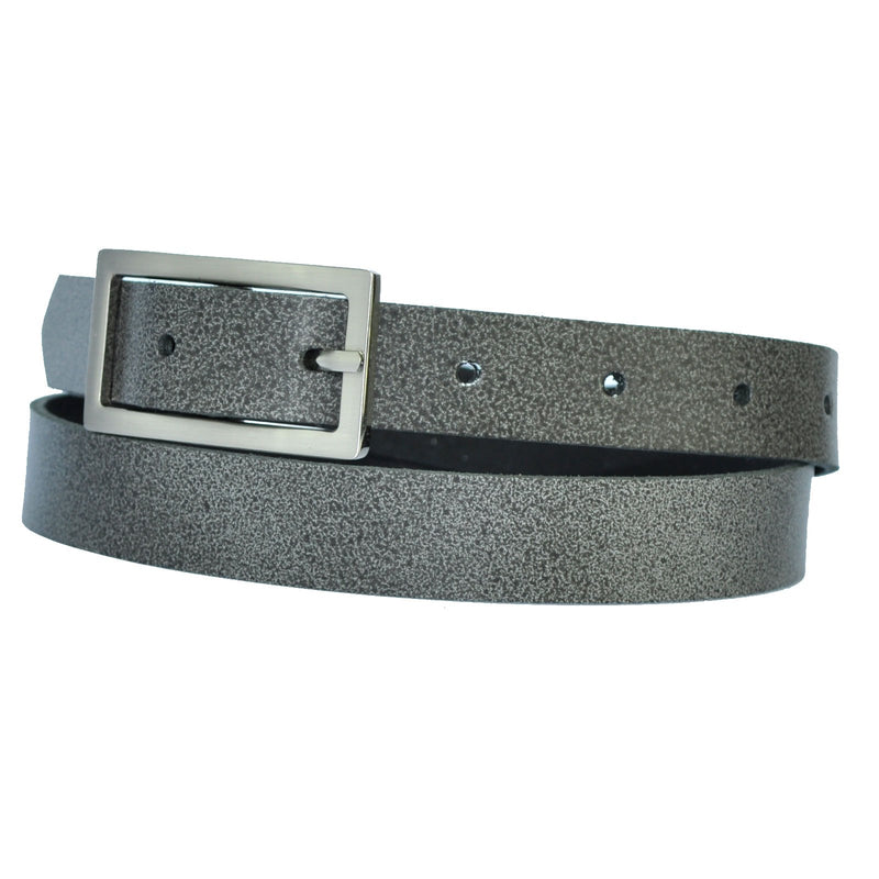 Narrow 2 cm wide genuine leather belt with 4 square buckles