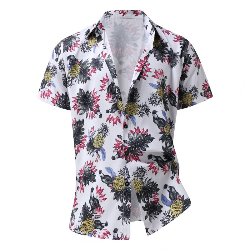 Men's Short Sleeve Printed Splice Pattern Casual Fashion Lapel Shirt