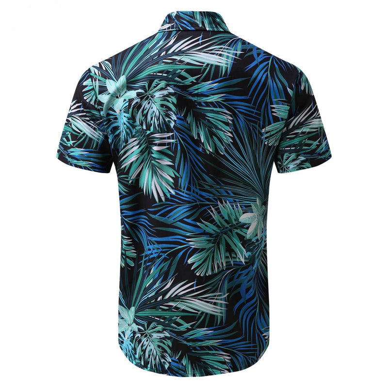 Men's Short Sleeve Printed Splice Pattern Casual Fashion Lapel Shirt