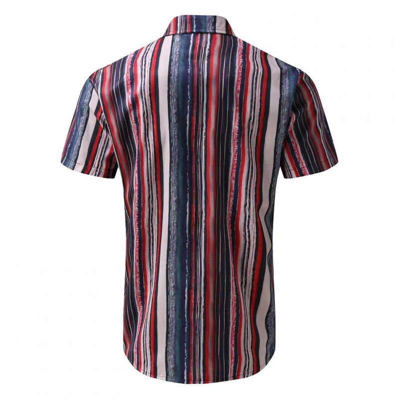 Men's Short Sleeve Printed Splice Pattern Casual Fashion Lapel Shirt