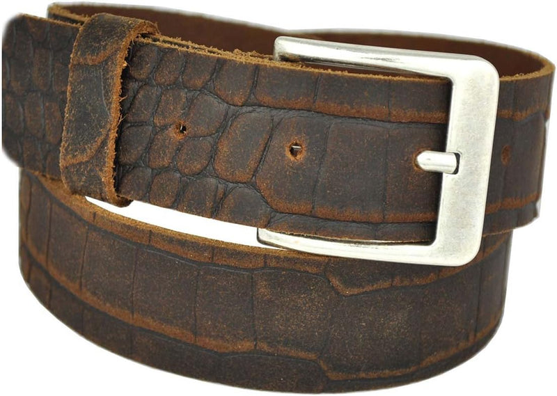 4.5 cm wide, 75 to 150 cm waist width, nickel-free genuine leather belt with antique silver buckle