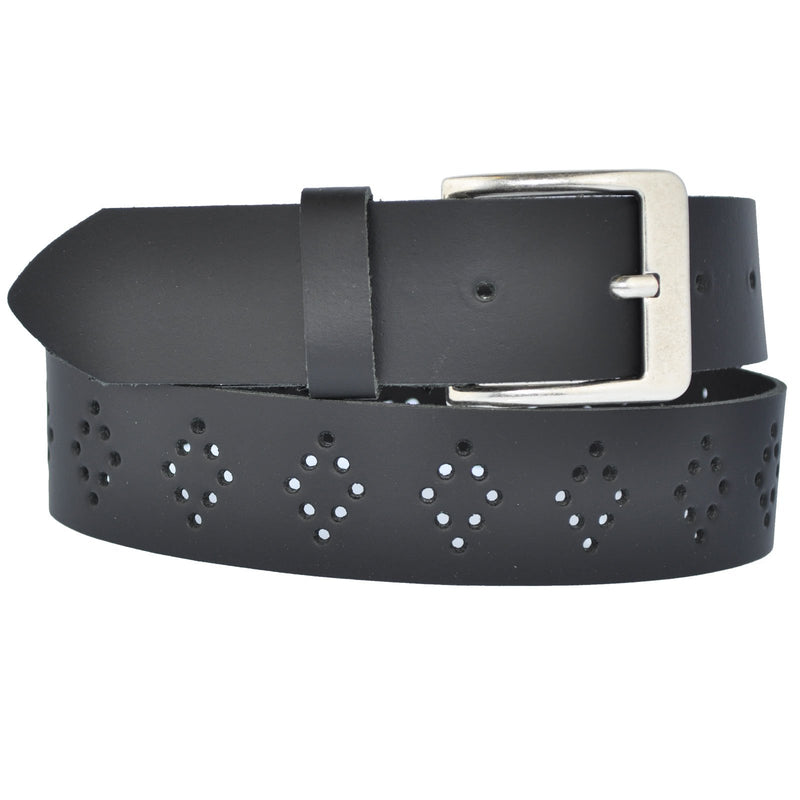 4 cm wide genuine leather belt with hole pattern