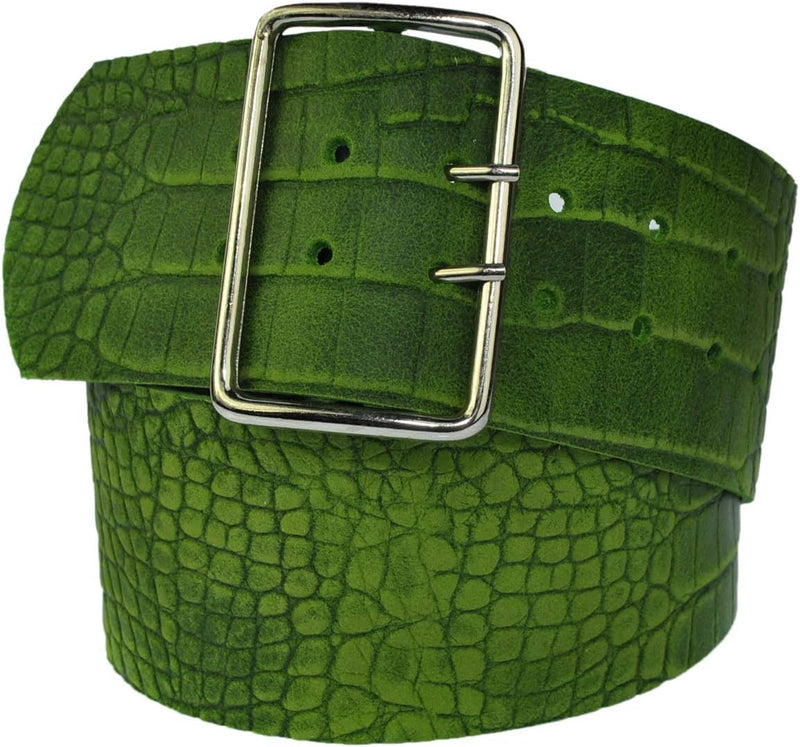 8 cm wide genuine leather belt with 4 square roller buckles