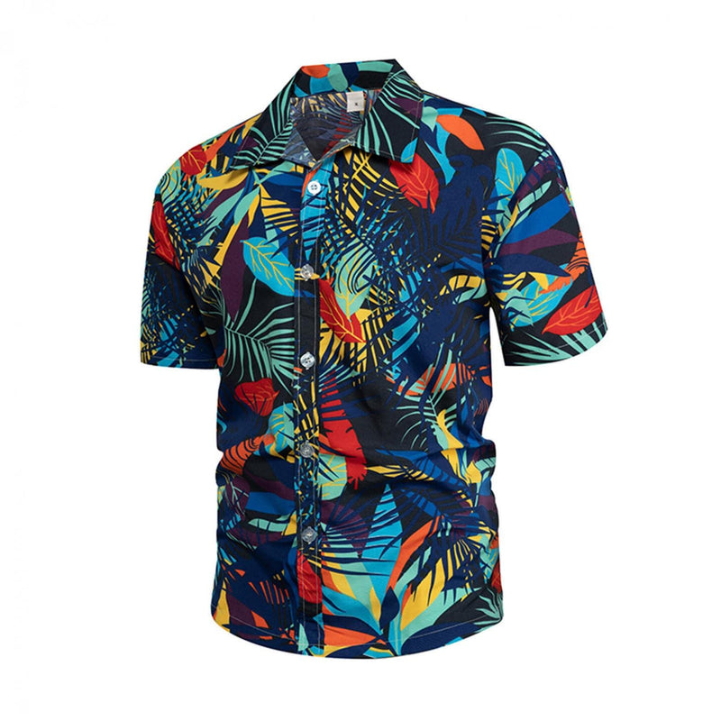 Men's Short Sleeve Printed Splice Pattern Casual Fashion Lapel Shirt