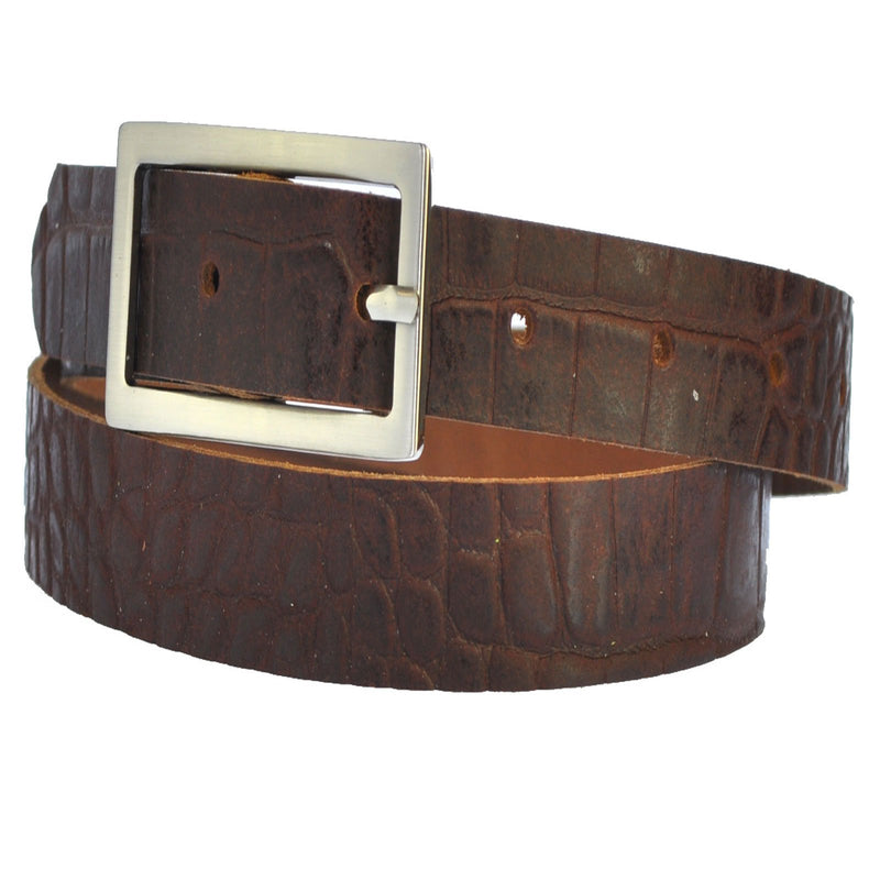 3.5 cm wide genuine leather belt with square buckle.