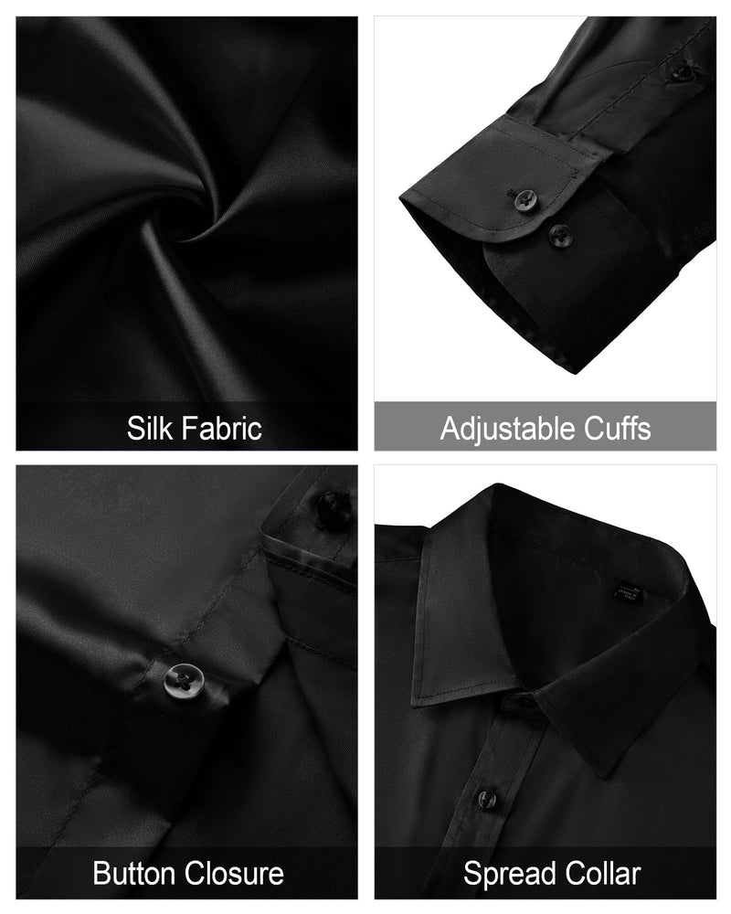 Silk Satin Long Sleeve Shiny Casual Button Down Shirt Luxury Shirts