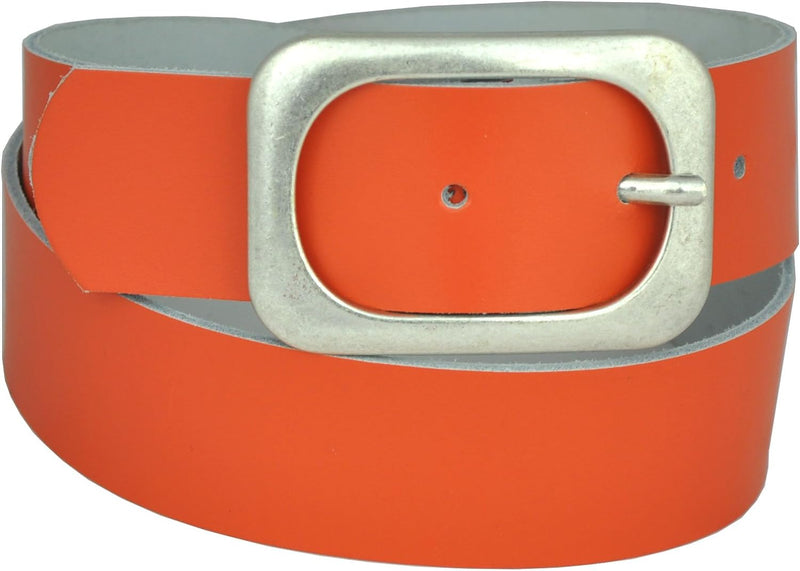 Nickel-free genuine leather belt with antique silver buckle, 4 cm wide