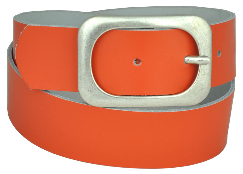 Nickel-free genuine leather belt with antique silver buckle, 4 cm wide