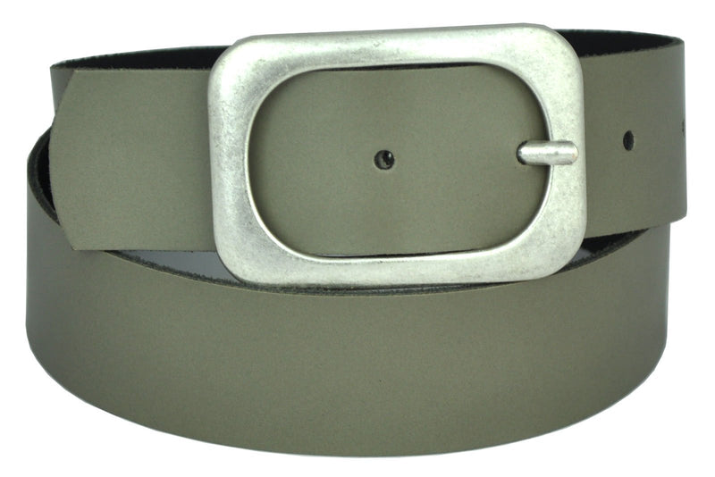 Nickel-free genuine leather belt with antique silver buckle, 4 cm wide