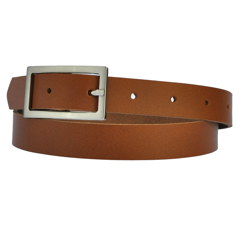 Narrow 2 cm wide genuine leather belt with 4 square buckles