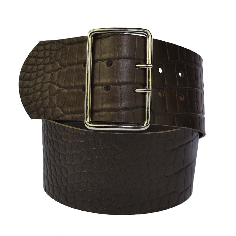 7 cm wide genuine leather belt with square roller buckle,