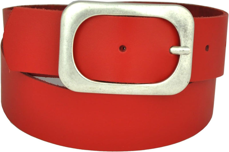 Nickel-free genuine leather belt with antique silver buckle, 4 cm wide