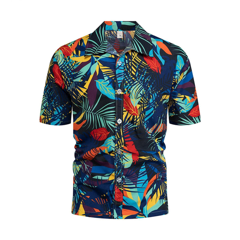 Men's Short Sleeve Printed Splice Pattern Casual Fashion Lapel Shirt