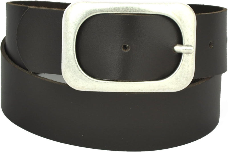 Nickel-free genuine leather belt with antique silver buckle, 4 cm wide