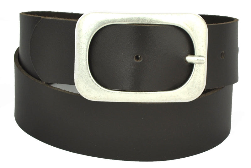 Nickel-free genuine leather belt with antique silver buckle, 4 cm wide