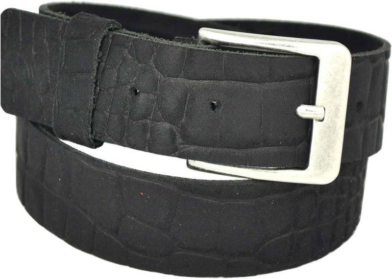 Nickel-free genuine leather belt with antique silver buckle, 4 cm wide