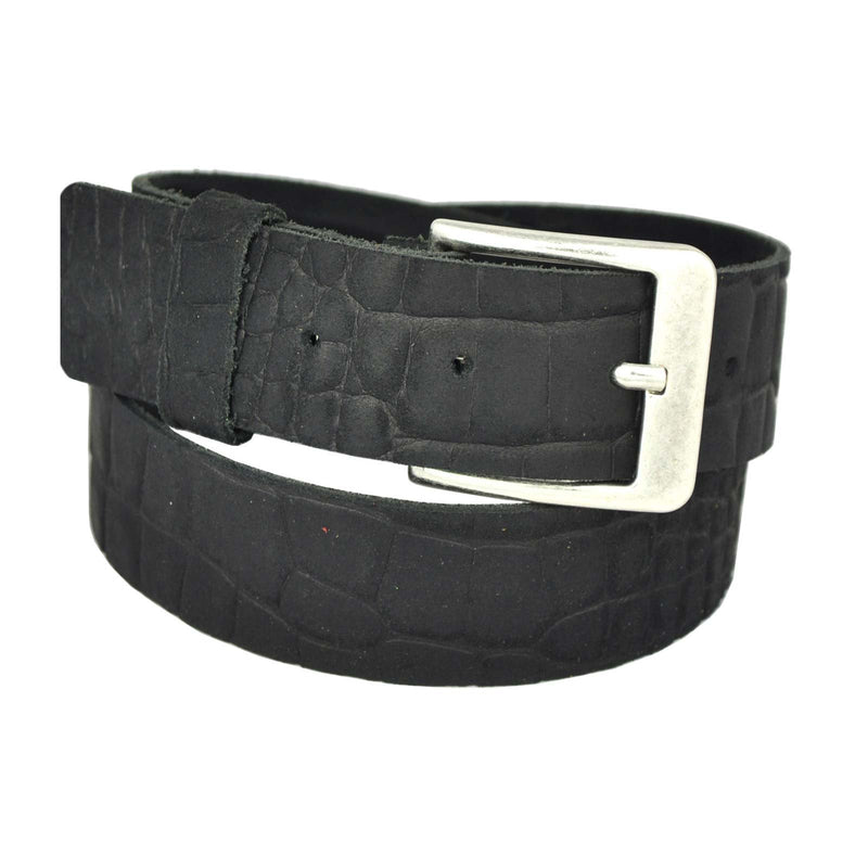 Nickel-free genuine leather belt with antique silver buckle, 4 cm wide