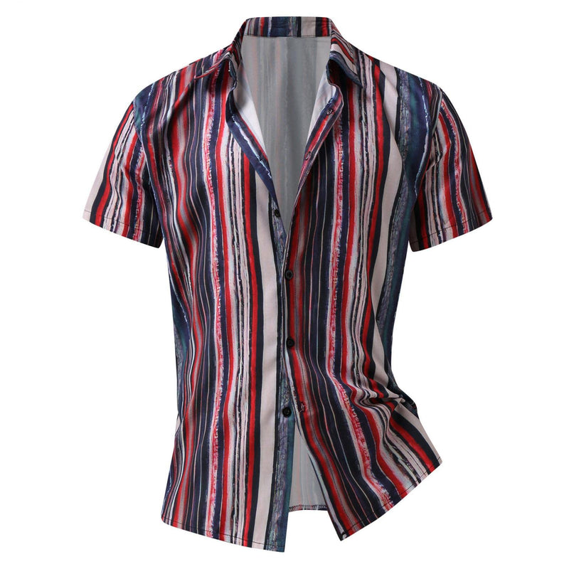 Men's Short Sleeve Printed Splice Pattern Casual Fashion Lapel Shirt