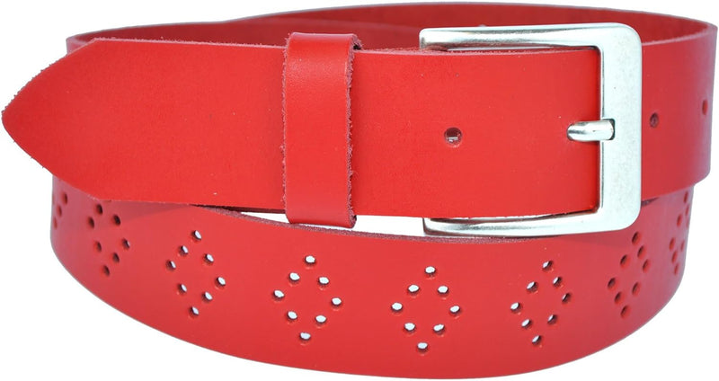 4 cm wide genuine leather belt with hole pattern