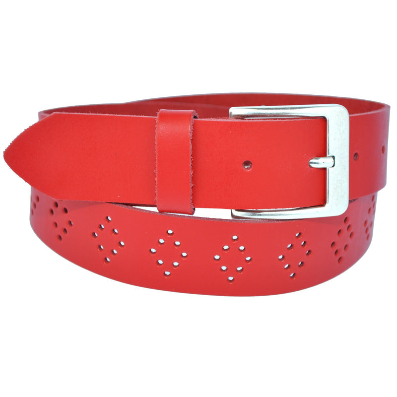 4 cm wide genuine leather belt with hole pattern