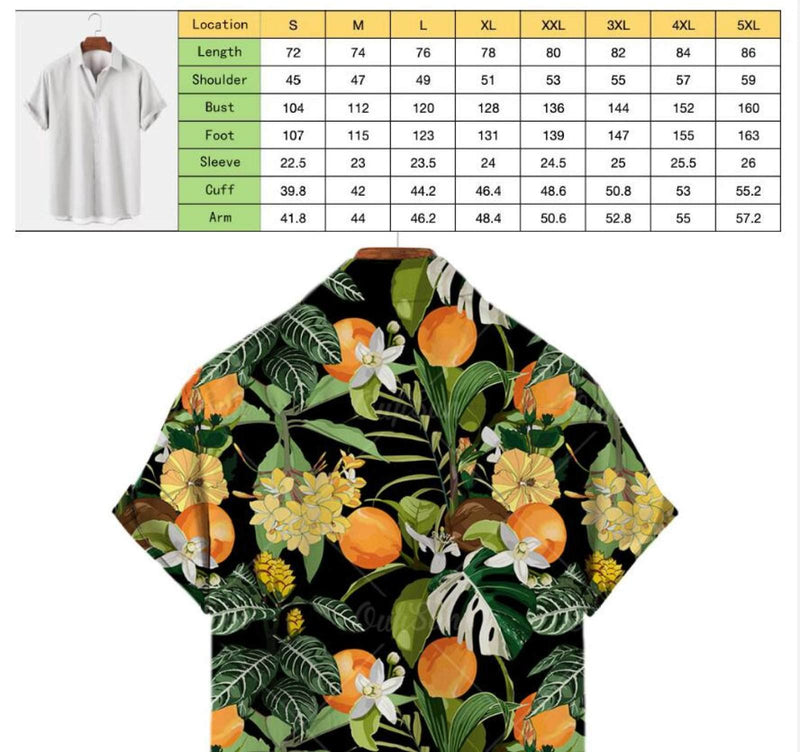 Aloha Shirts Fruit Peach Pattern Printed Short Sleeve Shirt