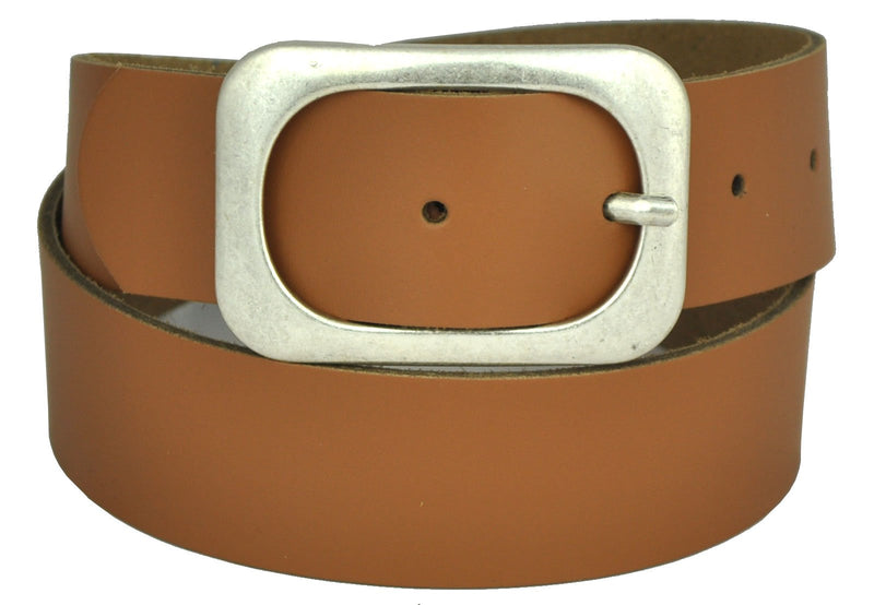 Nickel-free genuine leather belt with antique silver buckle, 4 cm wide