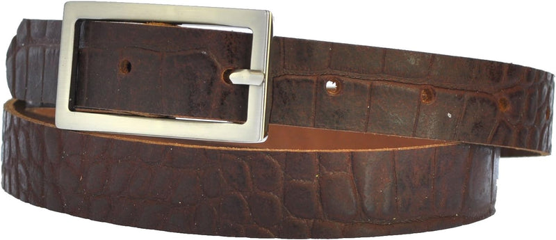 Narrow 2 cm wide genuine leather belt with 4 square buckles