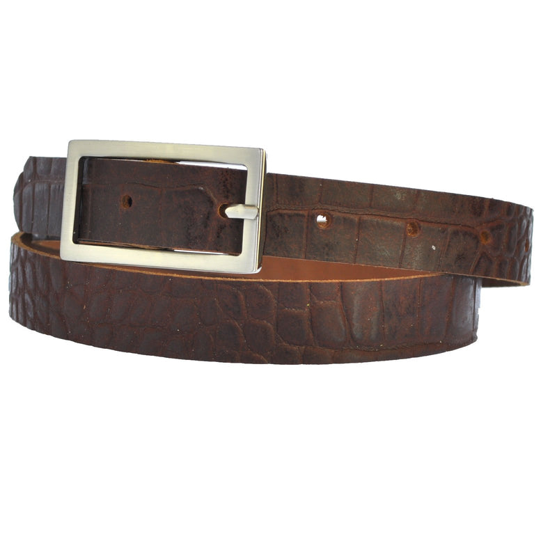 Narrow 2 cm wide genuine leather belt with 4 square buckles