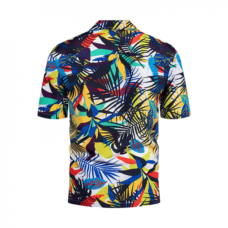 Men's Short Sleeve Printed Splice Pattern Casual Fashion Lapel Shirt