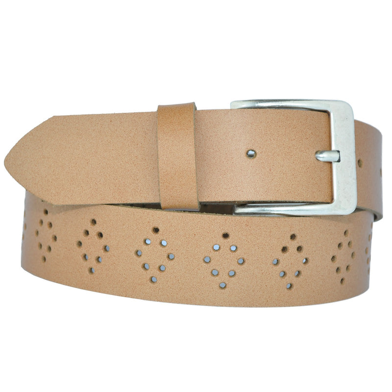 4 cm wide genuine leather belt with hole pattern