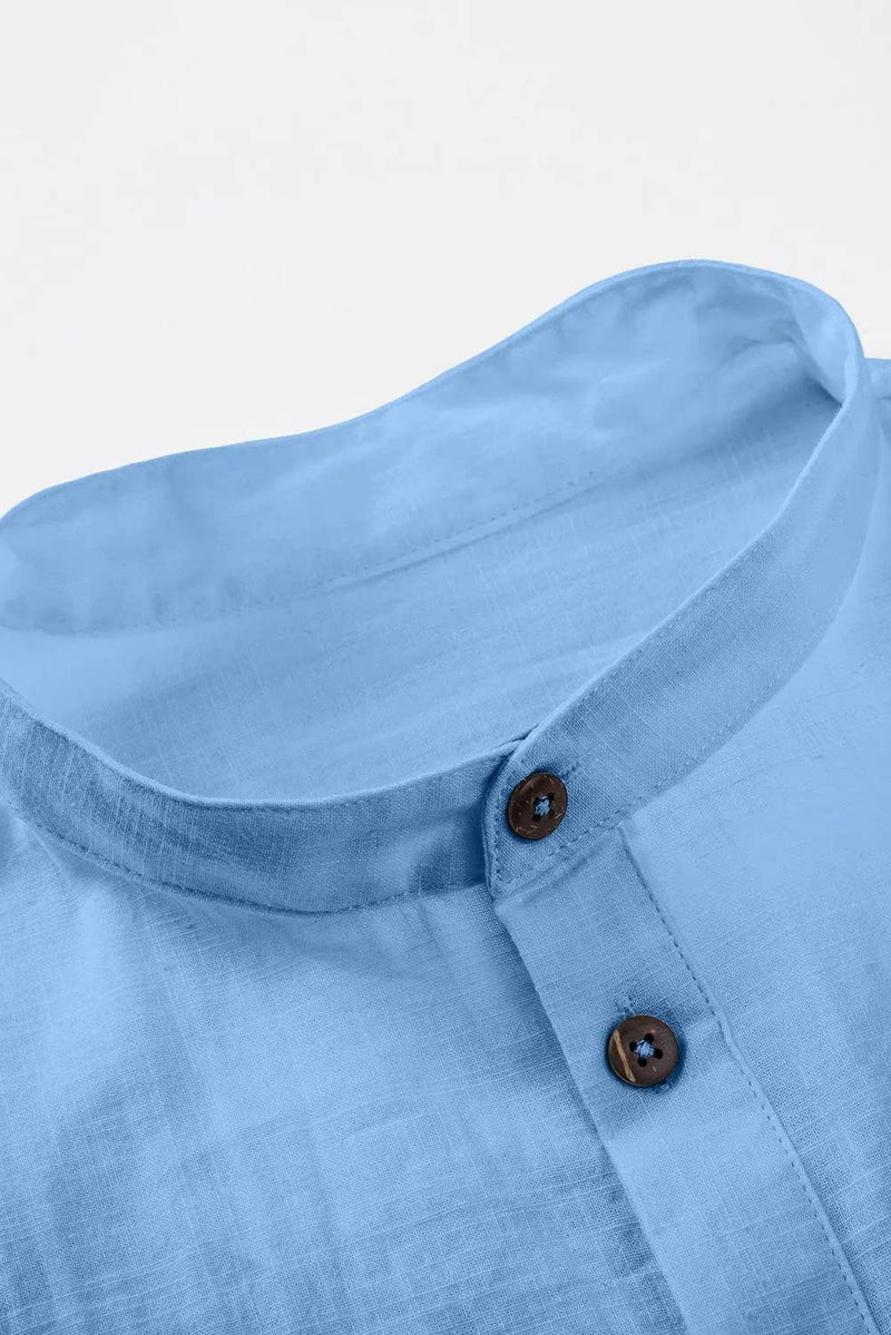 Men's Cotton Linen Shirt Short Sleeve Henley Summer Shirt