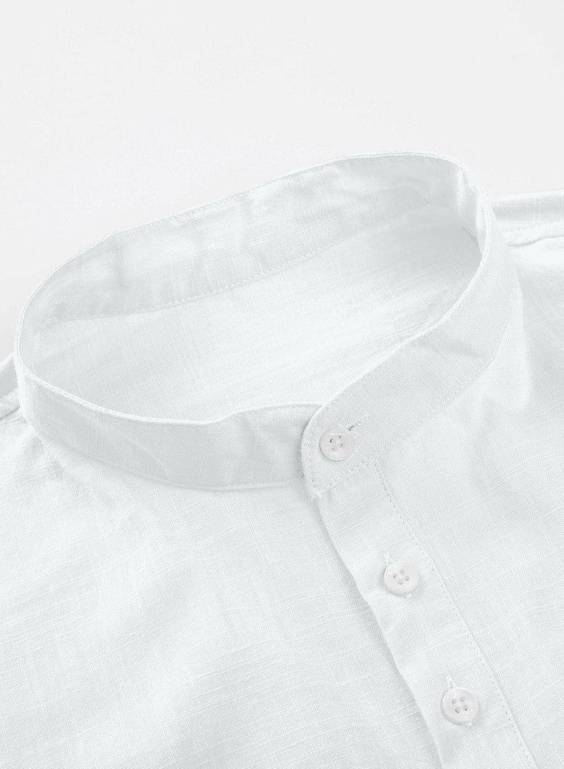 Men's Cotton Linen Shirt Short Sleeve Henley Summer Shirt