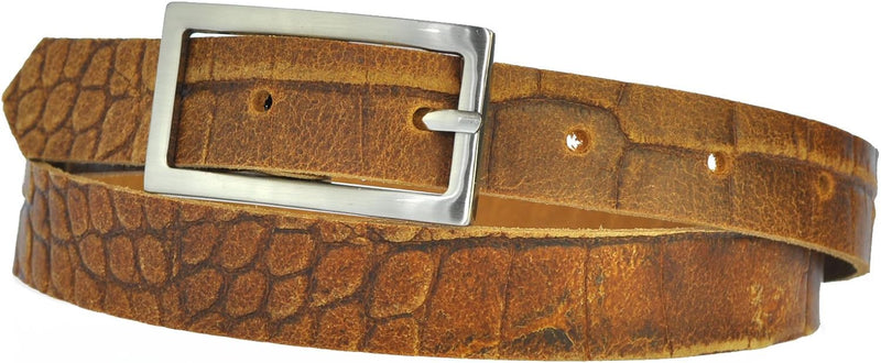 Narrow 2 cm wide genuine leather belt with 4 square buckles